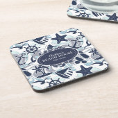 Nautical Beach Pattern Navy ID839 Bier Onderzetter (Linkerzijde)