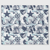 Nautical Beach Pattern Navy ID839 Cadeaupapier (Vlak)