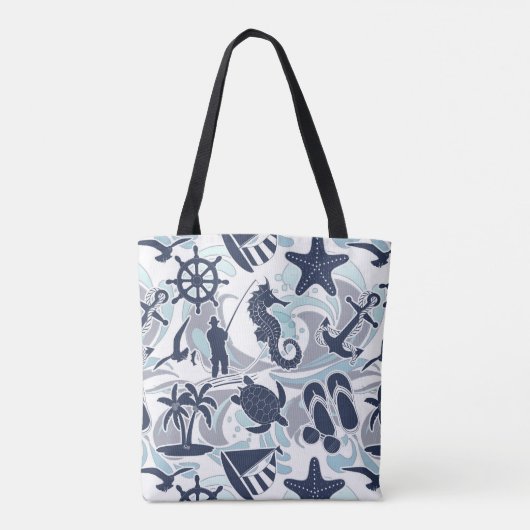 Nautical Beach Pattern Navy ID839 Canvas tas (Achterkant)