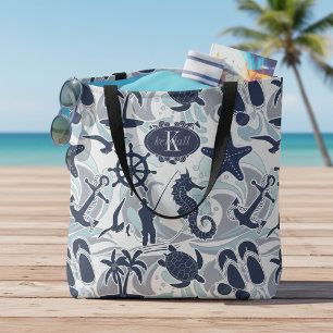 Nautical Beach Pattern Navy ID839 Canvas tas