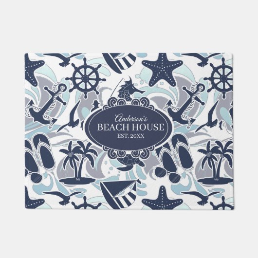 Nautical Beach Pattern Navy ID839 Deurmat (Voorkant)