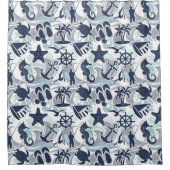 Nautical Beach Pattern Navy ID839 Douchegordijn (Voorkant)