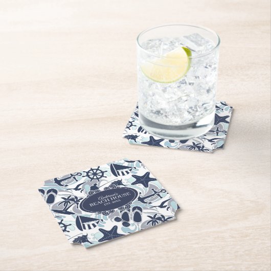 Nautical Beach Pattern Navy ID839 Kartonnen Onderzetters (Insitu)
