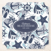 Nautical Beach Pattern Navy ID839 Kartonnen Onderzetters (Voorkant)