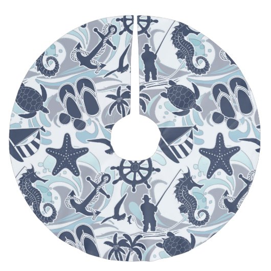 Nautical Beach Pattern Navy ID839 Kerstboom Rok (Voorkant)