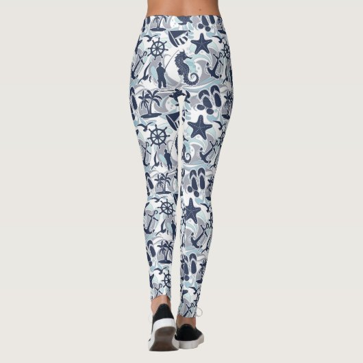 Nautical Beach Pattern Navy ID839 Leggings (Achterkant)
