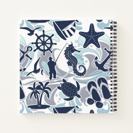Nautical Beach Pattern Navy ID839 Notitieboek (Achterkant)