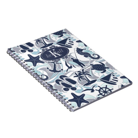 Nautical Beach Pattern Navy ID839 Notitieboek (Rechterzijde)