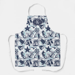 Nautical Beach Pattern Navy ID839 Schort