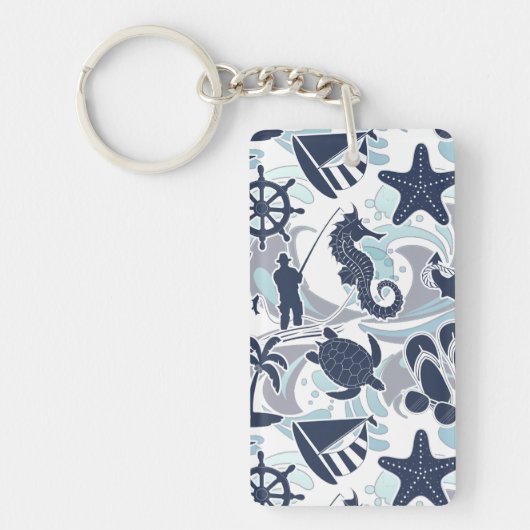Nautical Beach Pattern Navy ID839 Sleutelhanger (Voorkant)