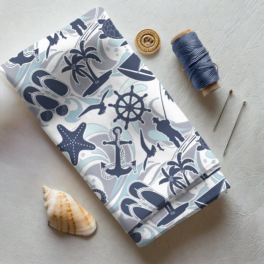 Nautical Beach Pattern Navy ID839 Stof