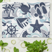 Nautical Beach Pattern Navy ID839 Theedoek (Gevouwen)