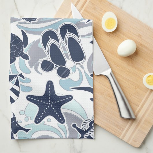 Nautical Beach Pattern Navy ID839 Theedoek (Quarter Fold)