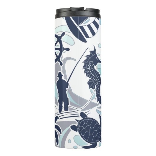 Nautical Beach Pattern Navy ID839 Thermosbeker (Achterkant)