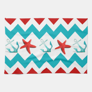 Nautical Beach Red Blauwgroen Chevron Anchors Star Theedoek