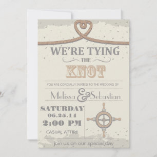 Nautical Beach Sand Heart Knot Wedding Invite Kaart