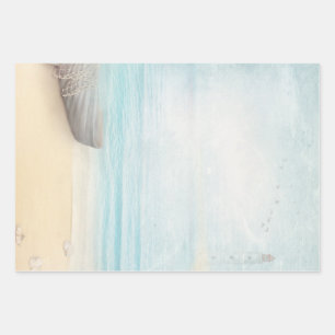 Nautical Beach Scène met roeiboot & Gevist net Inpakpapier Vel