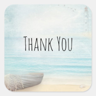 Nautical Beach Scène met roeiboot & Gevist net Vierkante Sticker