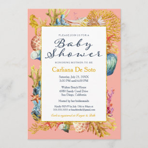 Nautical Beach Schelp Baby Shower Uitnodiging