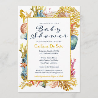 Nautical Beach Seashell Baby shower Invitation Kaart