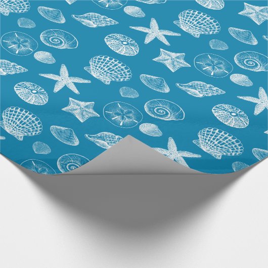 Nautical Beach Shells Aqua White Cadeaupapier (Hoek)