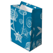 Nautical Beach Shells Aqua White Medium Cadeauzakje (Voorkant Gekanteld)