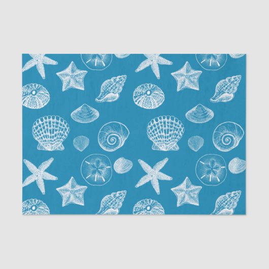 Nautical Beach Shells Aqua White Tissuepapier (Voorkant)