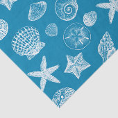 Nautical Beach Shells Aqua White Tissuepapier (Detail)