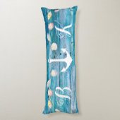 Nautical Beach Shells Monogrammed Blue Wood Body P Lichaamskussen (Achterkant (Verticaal))