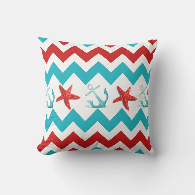 Nautical Beach Summer Chevron Outdoor Sierkussen (Voorkant)