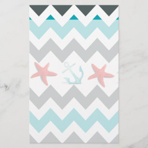 Nautical Beach Theme Chevron Anchors Starfish Briefpapier
