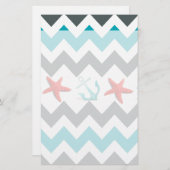 Nautical Beach Theme Chevron Anchors Starfish Briefpapier (Voorkant / Achterkant)