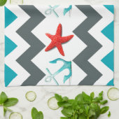 Nautical Beach Theme Chevron Anchors Starfish Theedoek (Gevouwen)