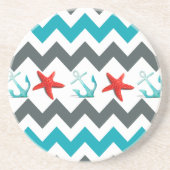 Nautical Beach Theme Chevron Anchors Starfish Zandsteen Onderzetter (Voorkant)