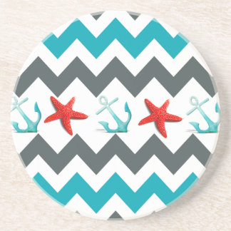 Nautical Beach Theme Chevron Anchors Starfish Zandsteen Onderzetter