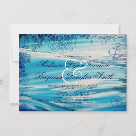 Nautical Beach Theme Ocean Blue Weddenschap Uitnod Kaart (Voorkant)