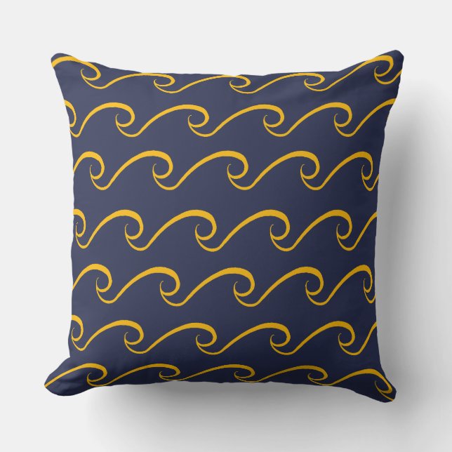 Nautical Beach Vave Marine Bleu et Coussin d'or (Recto)