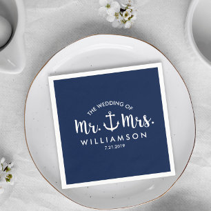 Nautical Beach Weddenschap Blue Anchor Custom Servetten