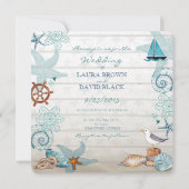 Nautical Beach Wedding Invitation Foto Kaart (Achterkant)