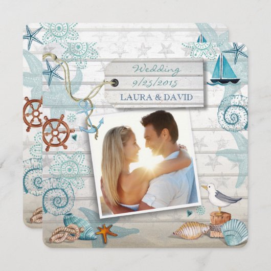 Nautical Beach Wedding Invitation Photo (Devant / Derrière)