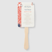 Nautical Beach Wedding Programme Coral & Navy Handwaaier (Voorkant)