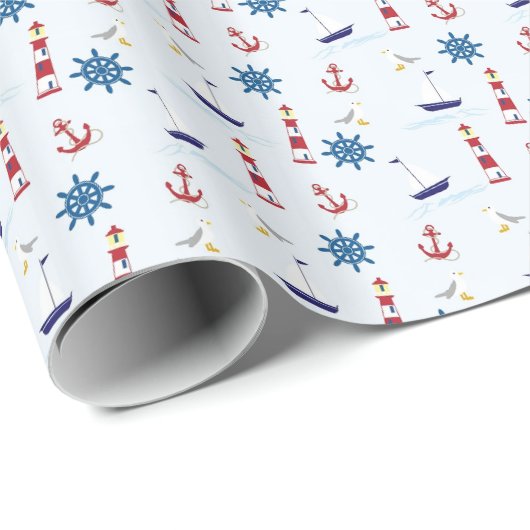 Nautical Beachy Lighthouse en Starfish Gift Wrap Cadeaupapier (Rol Hoek)