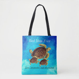 Nautical Best Mam Ever Zee Turtle Waterverf Draagtas