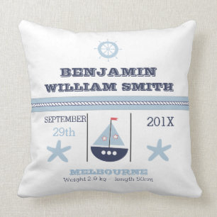 Nautical Birth Announcement Cushion for Boy Kussen
