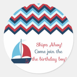 Nautical Birthday Boy Cupcake Topper/Sticker Ronde Sticker