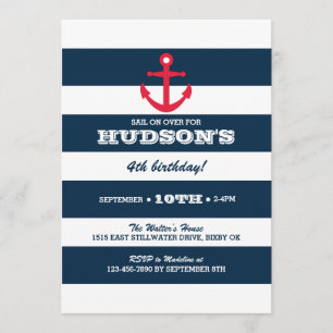 Nautical Birthday Invitation - Anchor Kaart