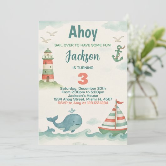 Nautical Birthday Party Invitation (Debout devant)