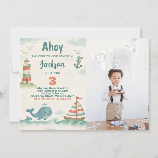 Nautical Birthday Party Invitation avec photo (Devant)