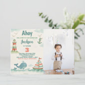 Nautical Birthday Party Invitation avec photo (Debout devant)