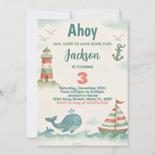 Nautical Birthday Party Invitation Kaart (Voorkant)